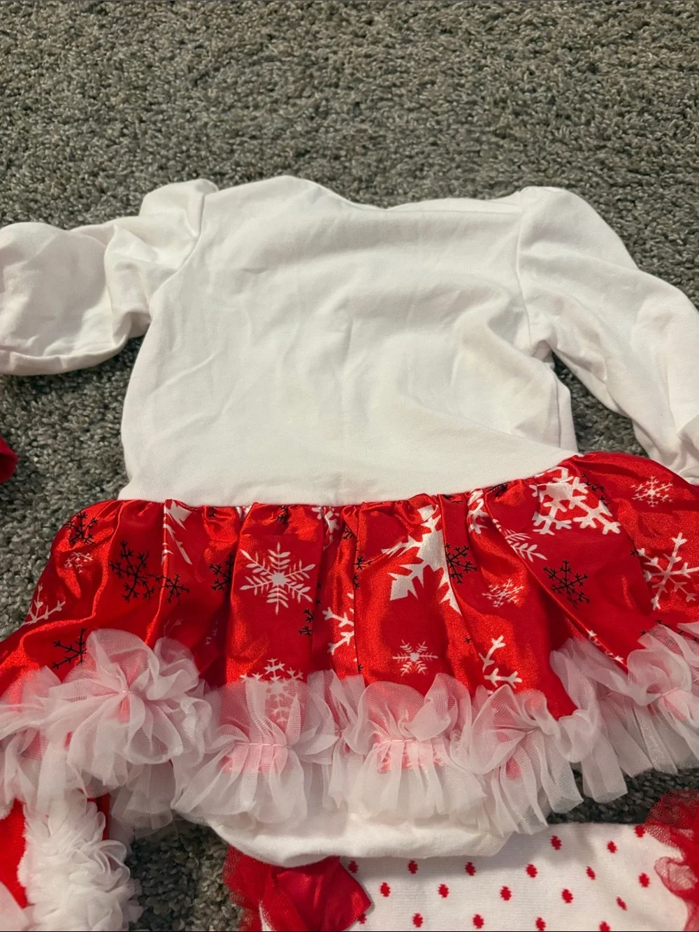 Red & White Baby Christmas Dress Set - Festive Polka Dot Leg Warmers